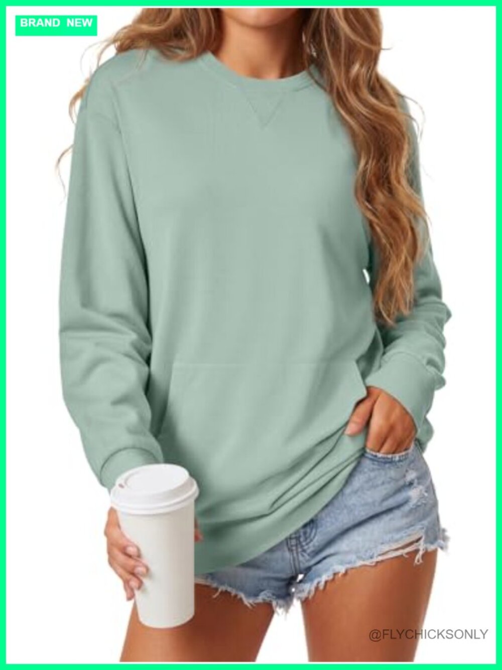 Women's Crewneck Sweatshirt Polyester Pullover Kangaroo Pocket Long Sleeve